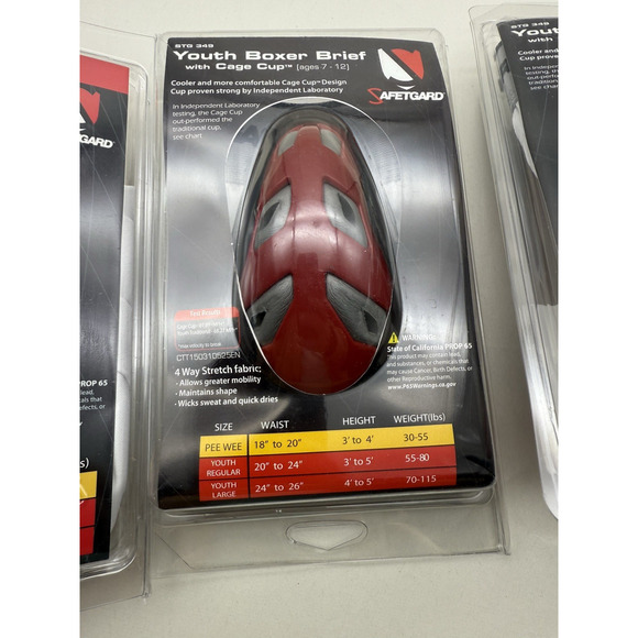 3pc Safetgard Youth Boxer Brief White w/Red Cage Cup, Youth Large & Regular*READ - Picture 11 of 16